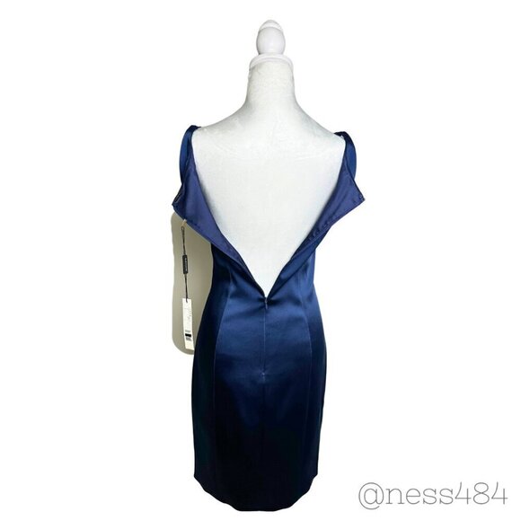 NWT Elie Tahari Rena Stretch Satin Cobalt Blue Dress / Size 2 - Picture 5 of 7